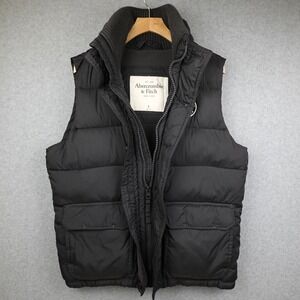 Abercrombie & Fitch Puffer Vest Mens Large Gray Quilted Zip Snap Insulated